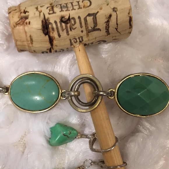 Cut stones link bracelet color aqua greens bracelet w dangle matching earrings - Picture 5 of 13